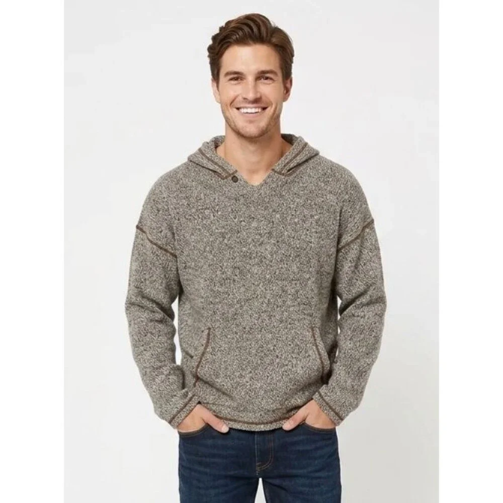 Calvin Klein 100% Lambswool Hoodie Sweater Grey Marl Size L MNR3580 Vintage